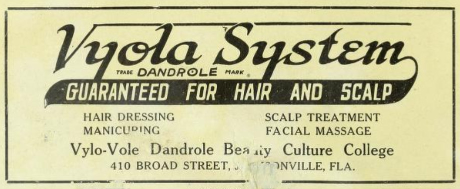 Advertisement for Vylo-Vole Dandrole Beauty Culture College